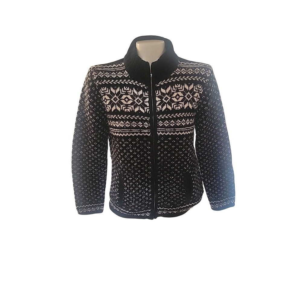 Jones New York Vintage Sweater Womens L Fair Isle Nordic Bird Eye Knit Black PS